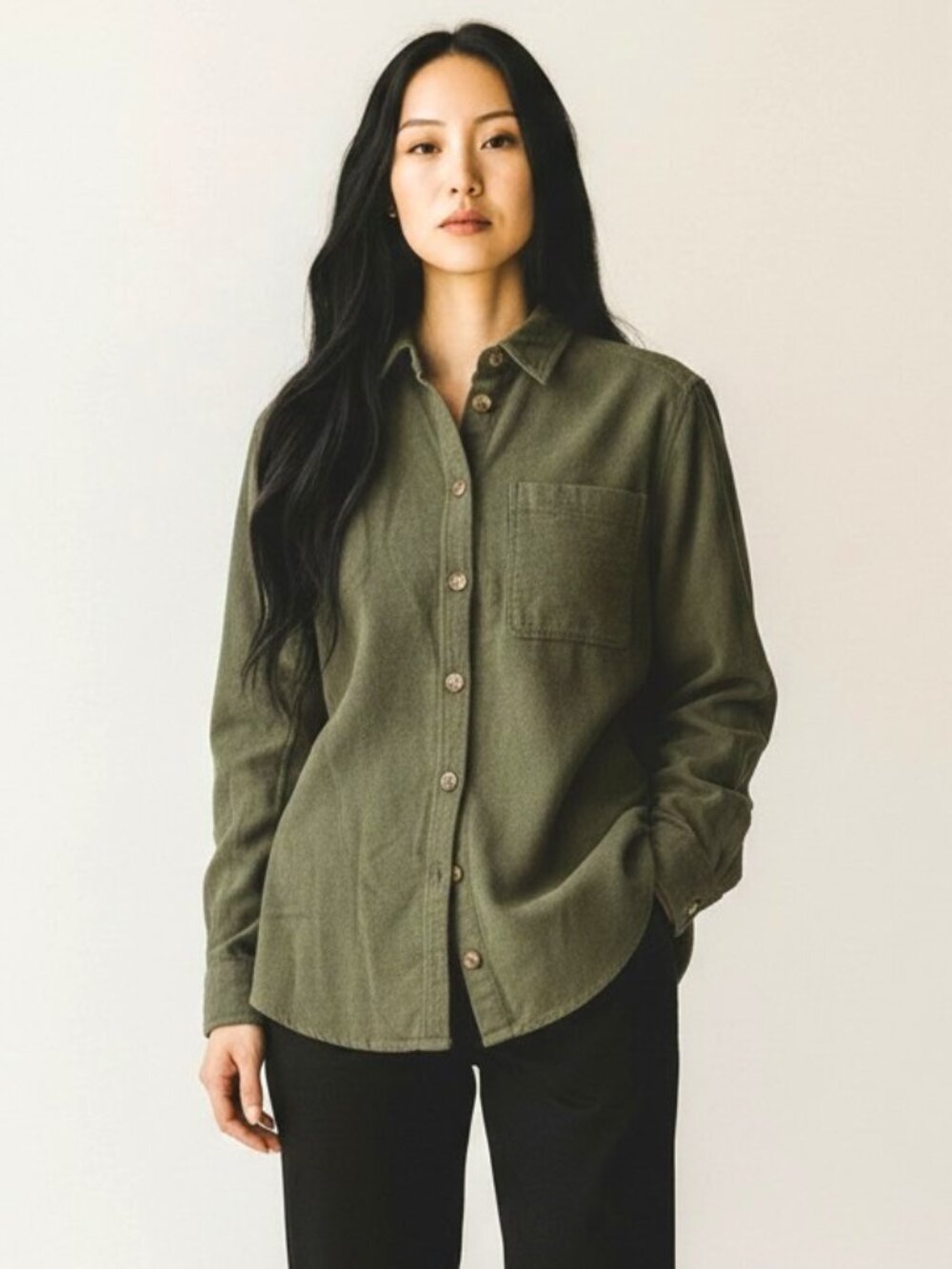 Express Olive Green Fleece Boyfriend Fit Button Down Shirt